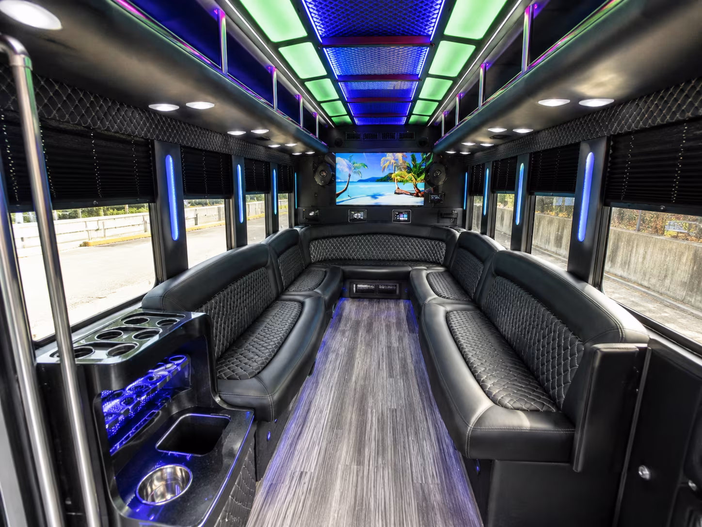 east lansing 18 passenger party bus inside
