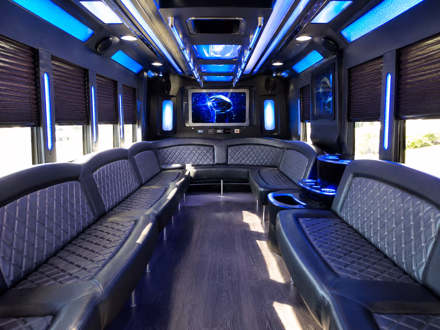 east lansing 28 passenger party bus inside